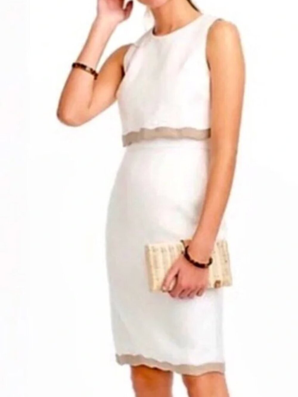 J. Crew Going-Places Classic Sleeveless Scallop Linen Sheath Crew Neck Dress, 8